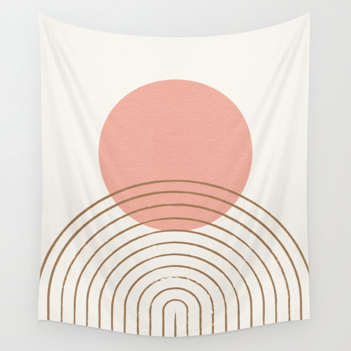 Pink Sun Mid Century Full Wall Tapestry by MoonlightPrint Society6