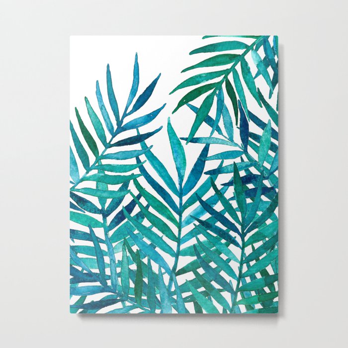 Watercolor Palm Leaves on White Metal Print