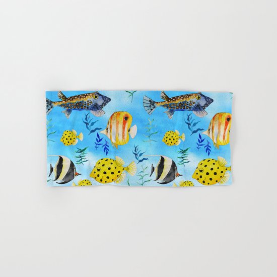 The deep sea-fishes in the sea- watercolor I Hand & Bath Towel