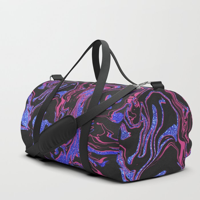 Modern Pink Black Blue Glitter Marble Pattern Duffle Bag