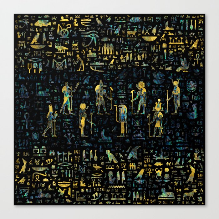 Egyptian Gods and hieroglyphs - Abalone and Gold Canvas Print