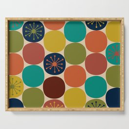 Midcentury Modern Atomic Dot Semi Pattern in Mustard, Olive, Orange, Turquoise, Blue, and Beige Serving Tray