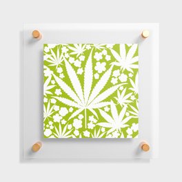 Modern Retro Cannabis And Flowers Green Floating Acrylic Print