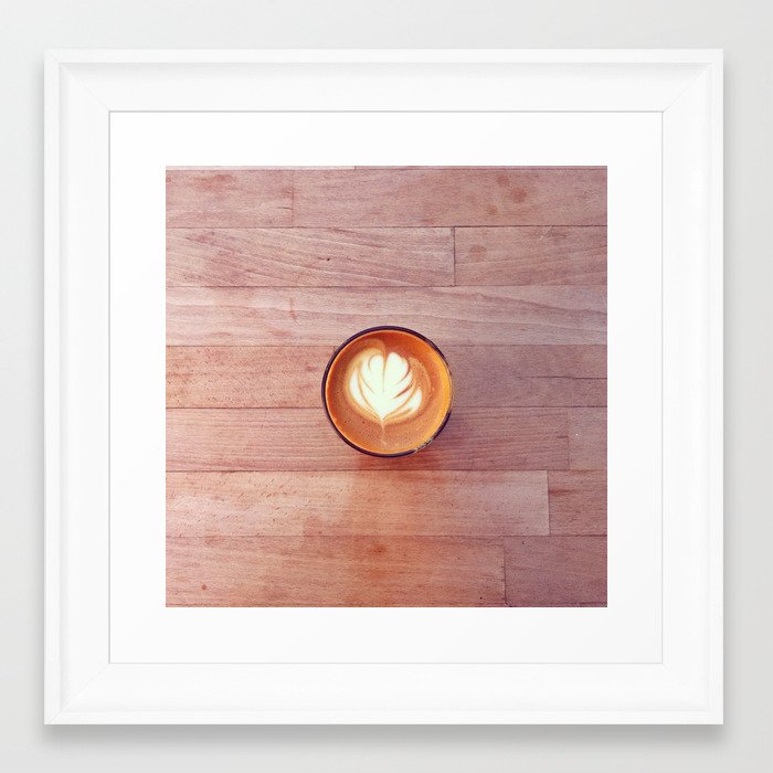 A Cortado to Start Gerahmter Kunstdruck | Fotografie, Essen, Cortado, Latte, Kaffee, Koffein, Wood, Warm, Latte-art
