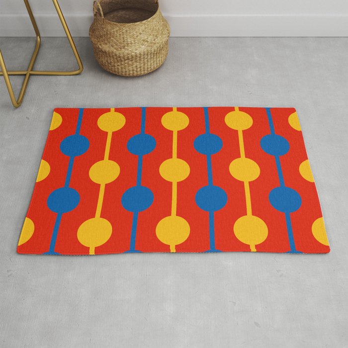 Bright and Bold Droplets Pattern Red Yellow Blue Rug