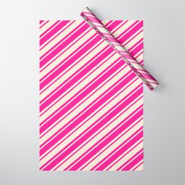 [ Thumbnail: Beige and Deep Pink Colored Striped/Lined Pattern Wrapping Paper ]