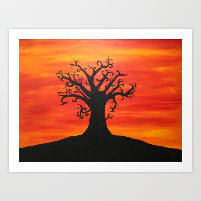 Autumn Tree Silhouette Sunset Acrylic Painting Art Print By Emilyhunterhigging Society6