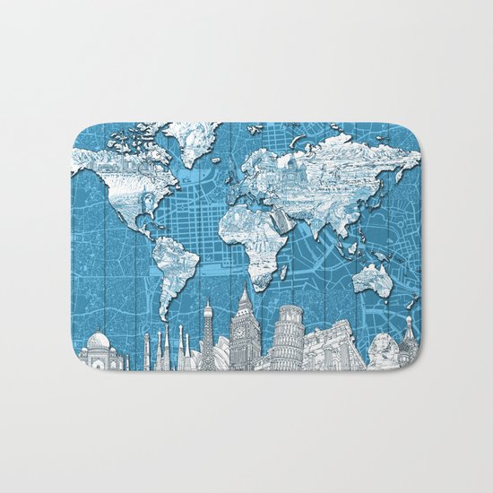 world map city skyline 10 Bath Mat