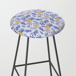 Winter blue leaves abstract pattern Bar Stool