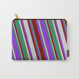 [ Thumbnail: Purple, Maroon, Light Gray, and Sea Green Colored Stripes Pattern Carry-All Pouch ]