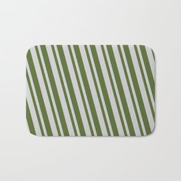 [ Thumbnail: Light Gray & Dark Olive Green Colored Lines/Stripes Pattern Bath Mat ]