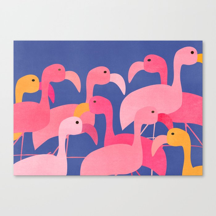 Flamingo Party / Whimsical Bird Illustration Canvas Print