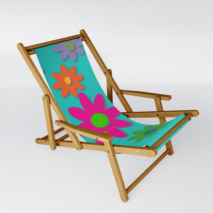 Flower Power Teal Background Fun Flowers 60 s Style Hippie