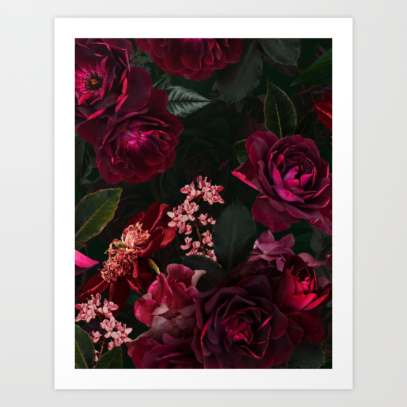 Vintage Shabby Chic Night Botanical Flower Roses Garden Art Print By Vintage Love Society6