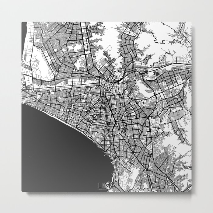 Lima Map Gray Metal Print