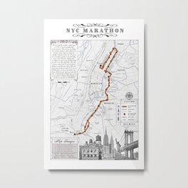 New York City Black & White {marathon course} map 26.2 Metal Print