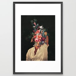 Roses Bloomed every time I Thought of You Framed Art Print | Curated, People, Portrait, Frankmoth, Black, Collage, Orange, Red, Floral, Man 