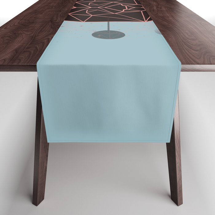Lion And Moon - Geometric Pastel Blue Pink Table Runner