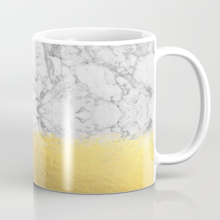 Marble with Brushed Gold - Gold foil, gold, marble, black and white, trendy, luxe, gold phone Coffee Mug