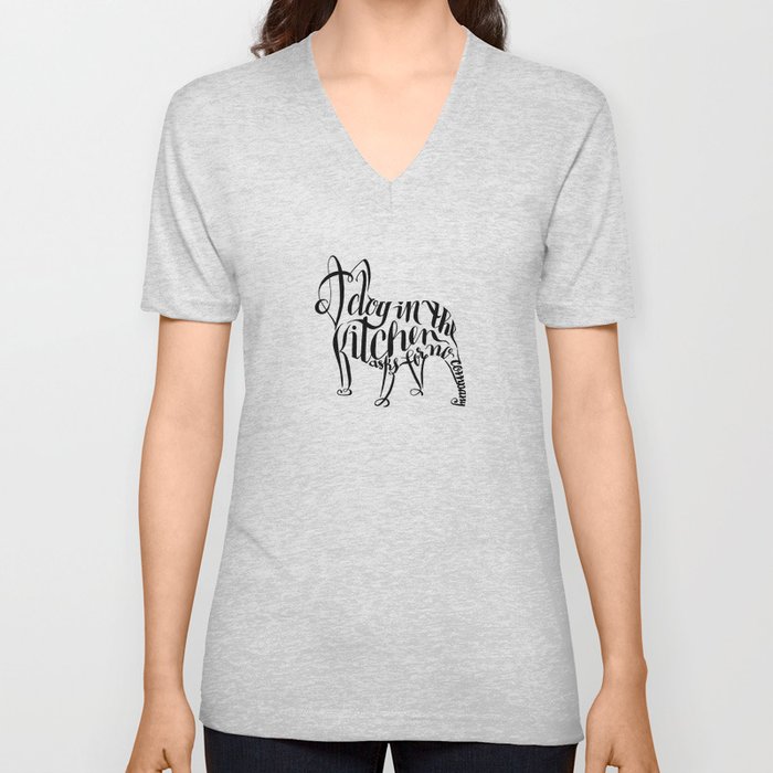 A Dog in the Kitchen V Neck T Shirt