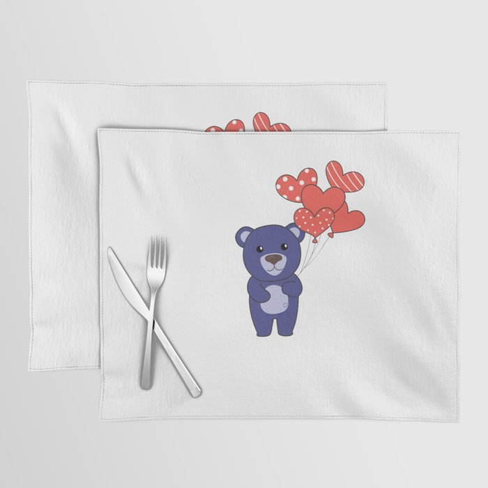 Bear Cute Animals With Hearts Balloons To Placemat