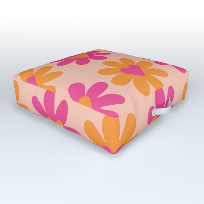 Groovy Pink and Orange Flower - Retro Aesthetic Outdoor Floor Cushion