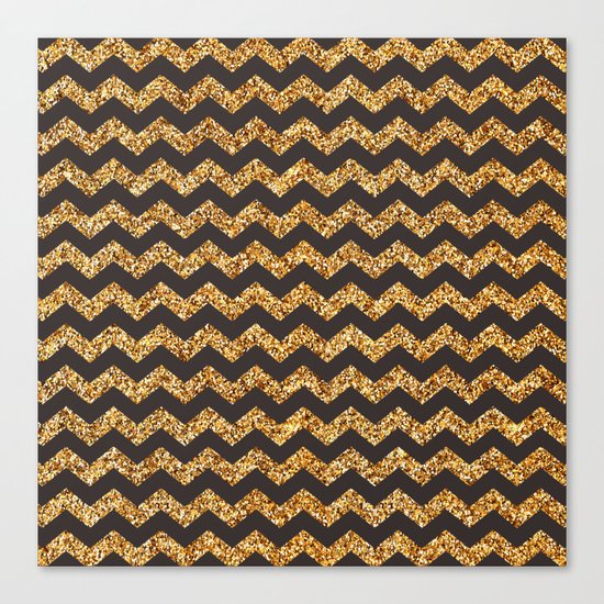 Dark Brown Gold Glitter Chevron Canvas Print