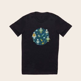 Robots in Space - Blue + Green T-shirt