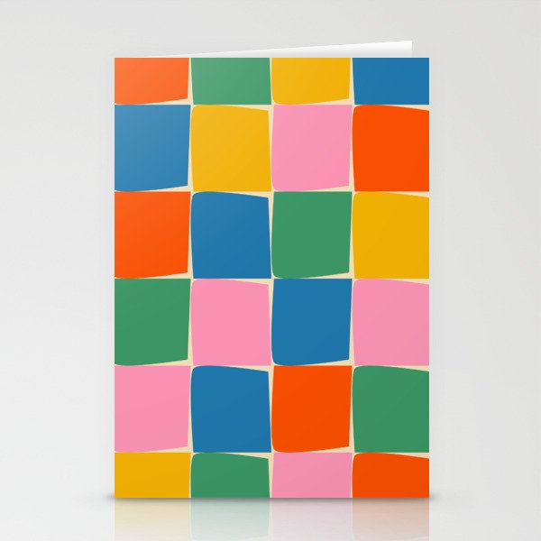 Flux Modern Check Colorful Grid Pattern in Rainbow Pop Colors Stationery Cards