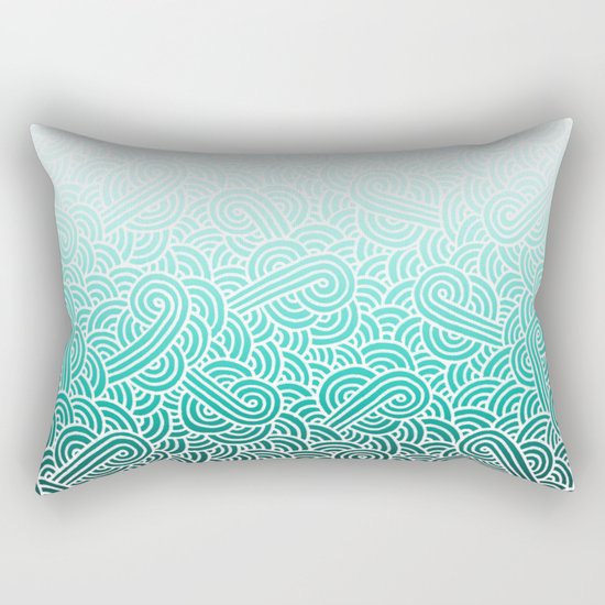 Ombre turquoise blue and white swirls doodles Rectangular Pillow