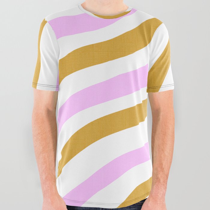 Pastel Pink and Gold Stripes All Over Graphic Tee