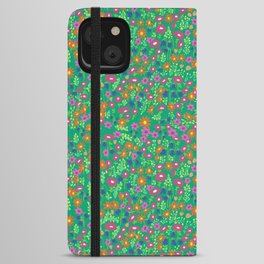 Julia Spring Meadow Vintage English Country Style Floral Pattern on Jade Green iPhone Wallet Case