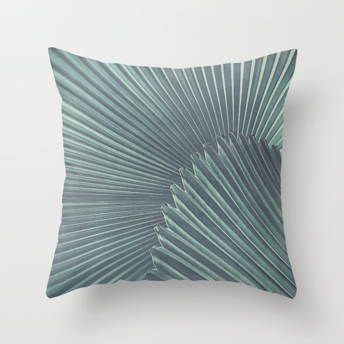 Tropical Palm Leaf Matte Teal Throw Pillow