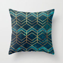 Deep Teal and Gold Arrows Pattern Throw Pillow