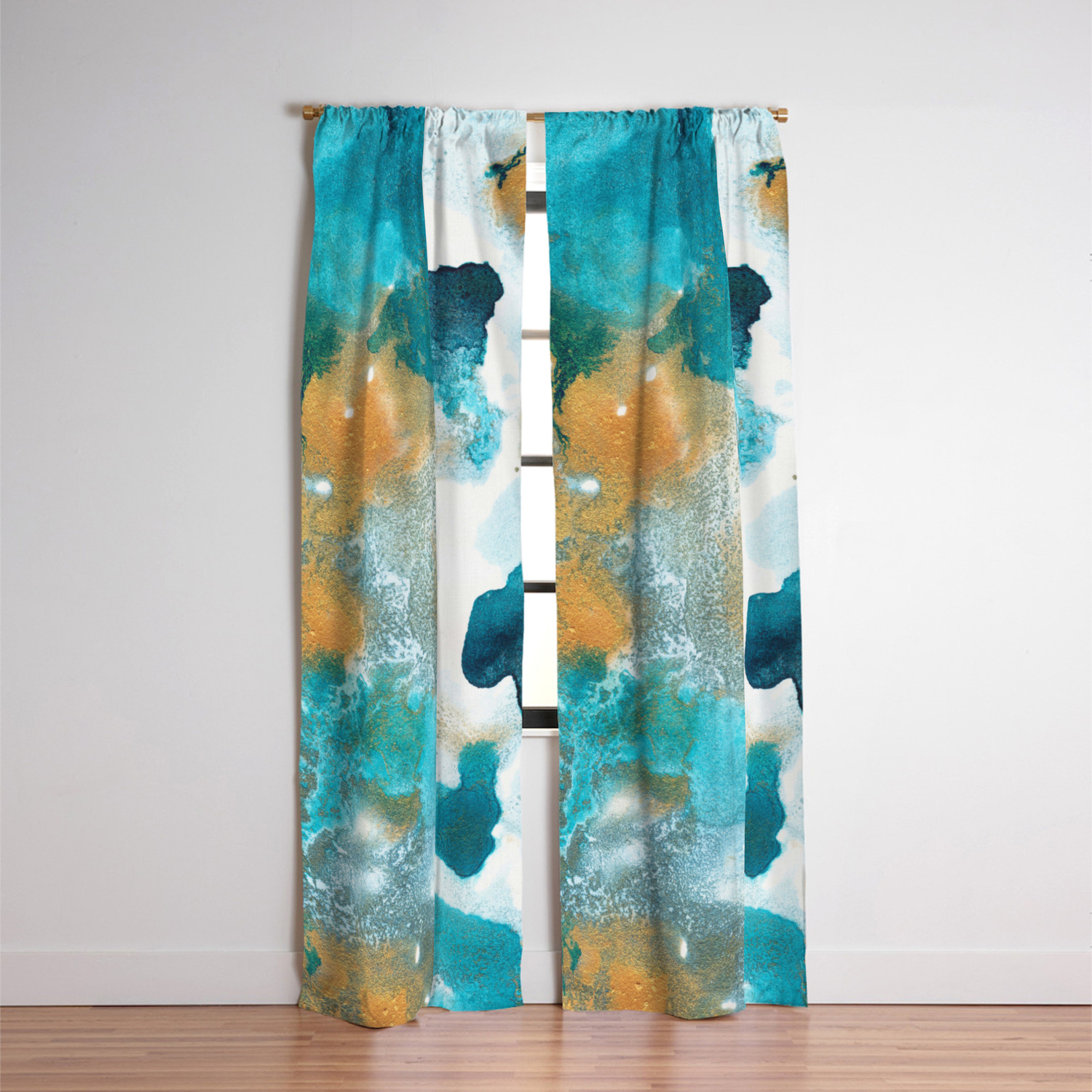 Aqua Teal Gold Abstract Painting 2 Ink Decor Art Society6
