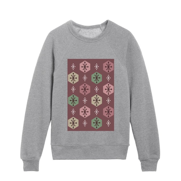 Retro Christmas Snowflakes Retro Xmas Red Kids Crewneck