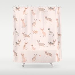 Sphynx Cats - No Furr Don't Care - Cat Pink Shower Curtain