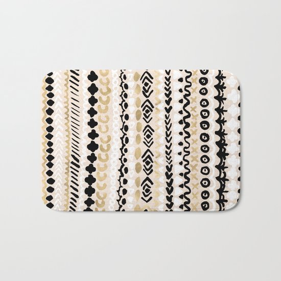 Black, White & Gold Tribal Bath Mat