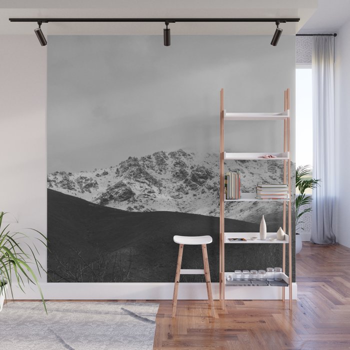 Black and white winter mountain snow-covered landscape Wall Mural by ARTbyJWP via society6.com - 21 Winter-inspired wall murals