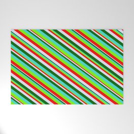 [ Thumbnail: Vibrant Turquoise, Green, Red, Lavender & Dark Green Colored Lined/Striped Pattern Welcome Mat ]
