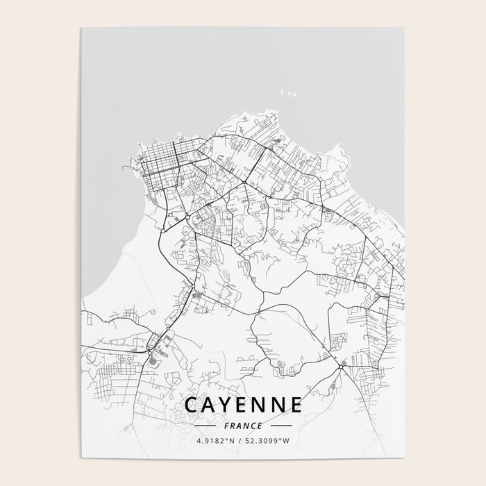 Cayenne, France Light Map Poster by Designer Map Art Society6