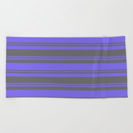 [ Thumbnail: Medium Slate Blue and Dim Gray Colored Pattern of Stripes Beach Towel ]
