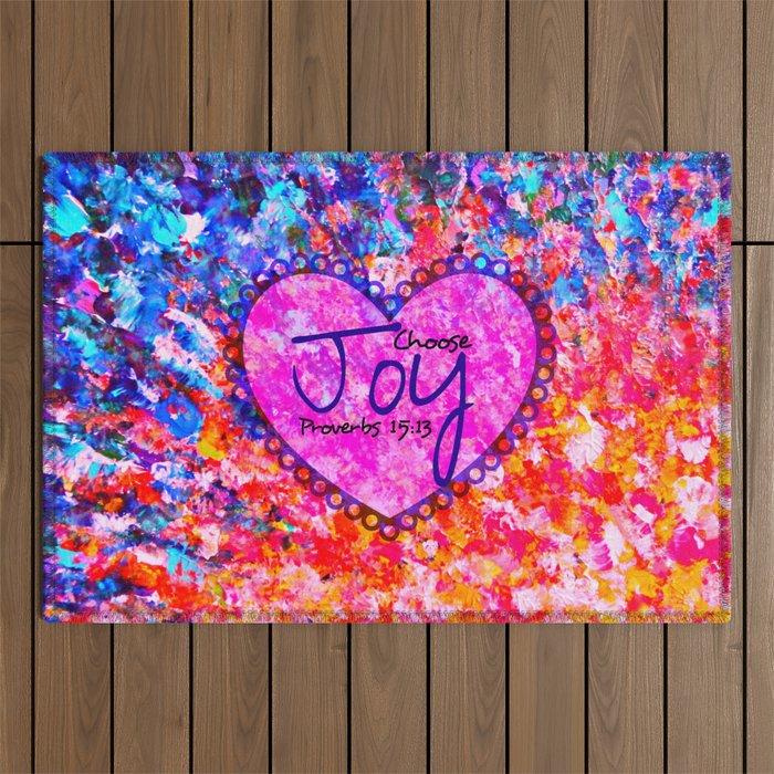 CHOOSE JOY Christian Art Abstract Painting Typography Happy Colorful Splash Heart Proverbs Scripture Outdoor Rug