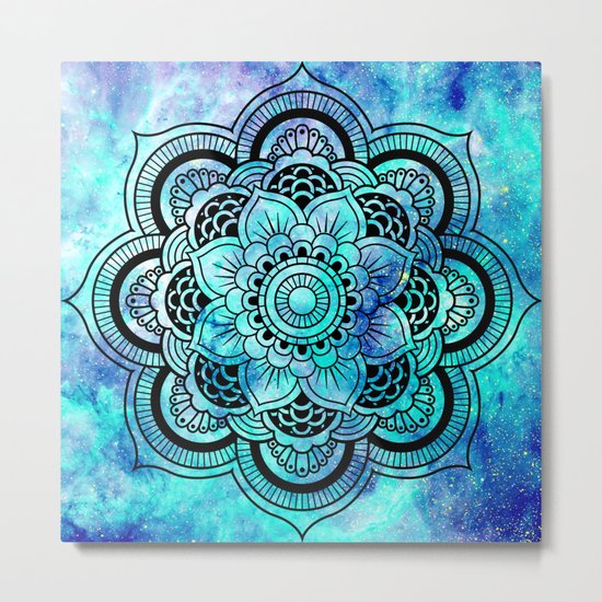 Galaxy Mandala Aqua Indigo Metal Print