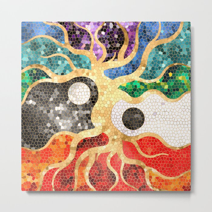 Mosaic Tree of life - Yin Yang Metal Print