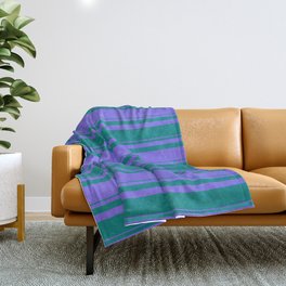 [ Thumbnail: Teal & Medium Slate Blue Colored Striped/Lined Pattern Throw Blanket ]