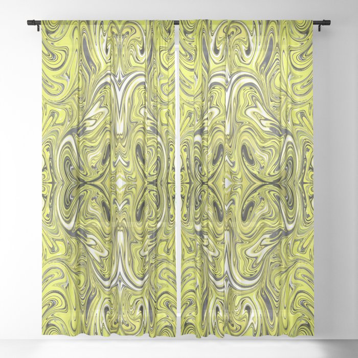 Yellow and black swirl abstract design Sheer Curtain