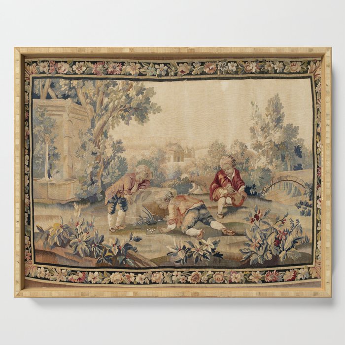 Aubusson  Antique French Tapestry Print Serving Tray