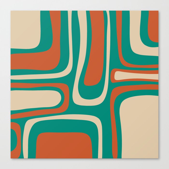 Palm Springs Midcentury Modern Abstract Pattern in Mid Mod Orange, Beige, and Turquoise Canvas Print