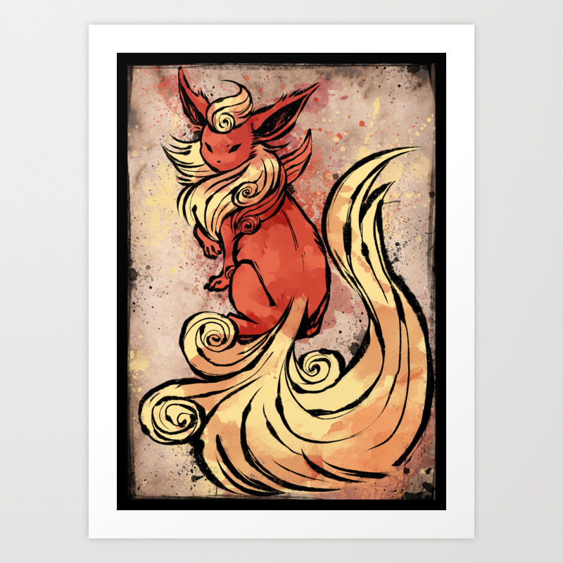 Okami Style Flareon Art Print By Foxinajacket Society6